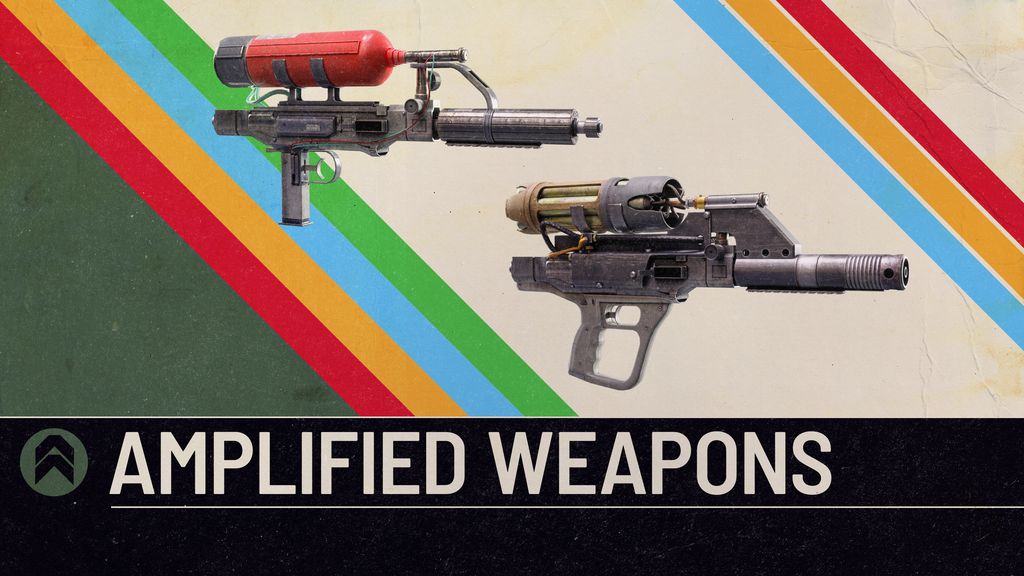 Official amplified weapons artwork showing modified firearms