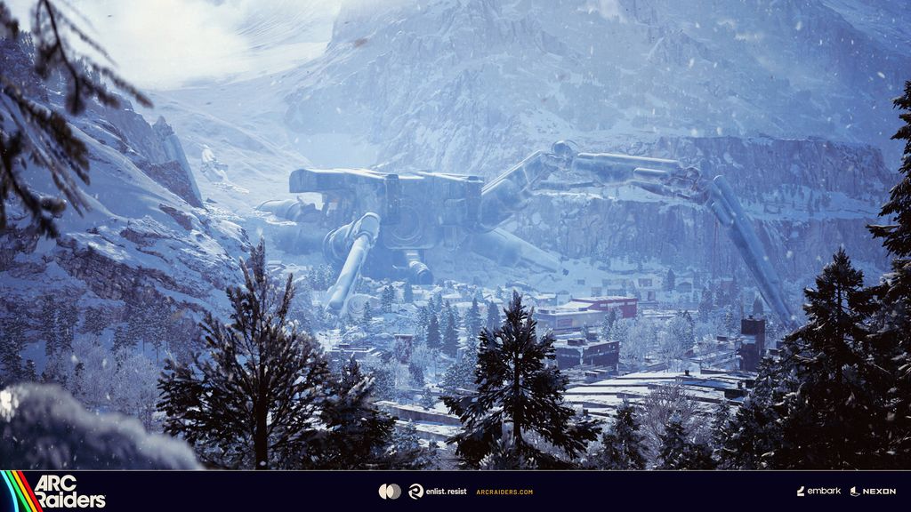 A fallen Emperor towers over a snow-covered settlement at Pendola Pass